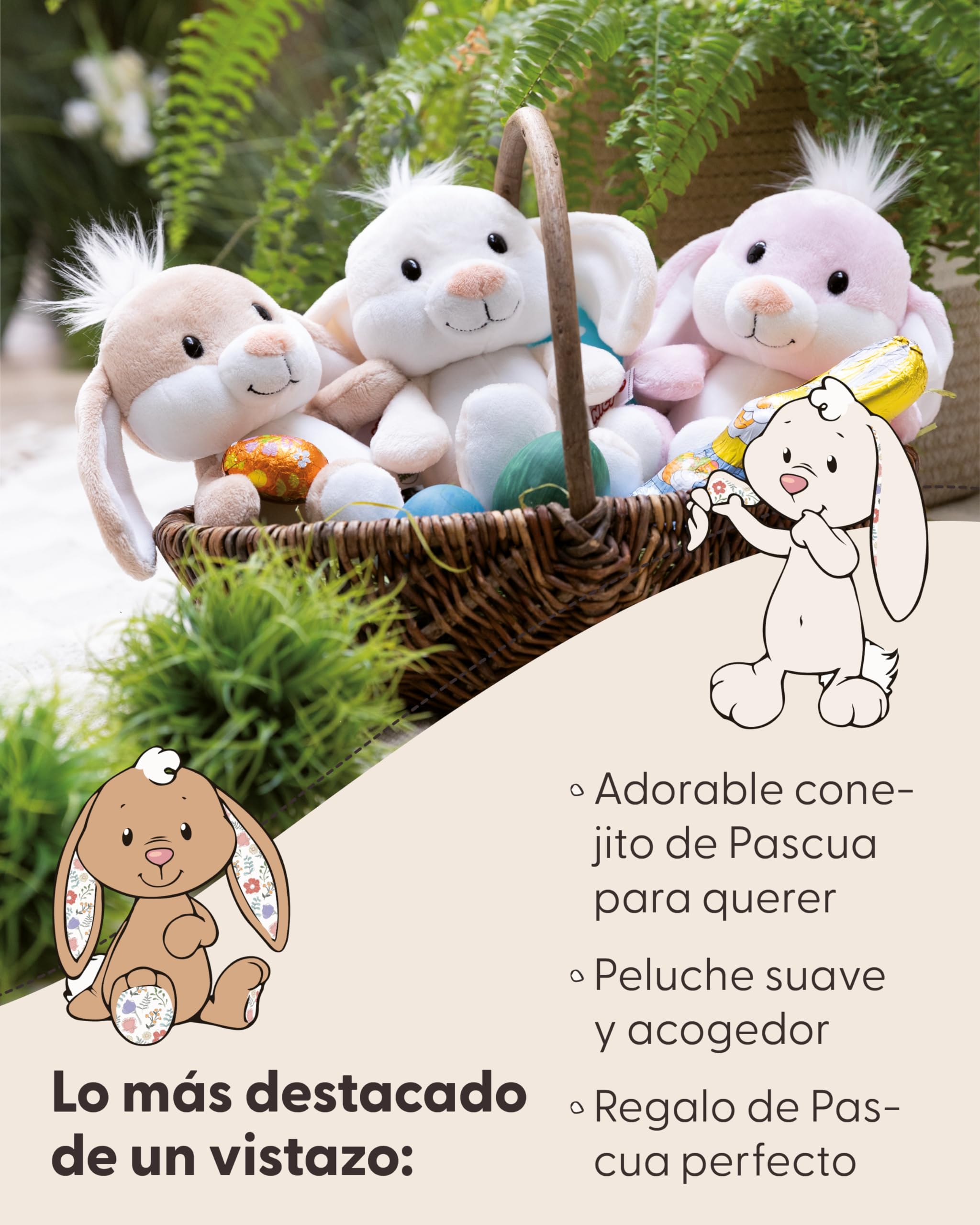 NICI Peluche Conejo, 20 cm, Beige, Animal de Peluche Suave para abrazar y Jugar, para niños y Adultos - 62675 — view 5