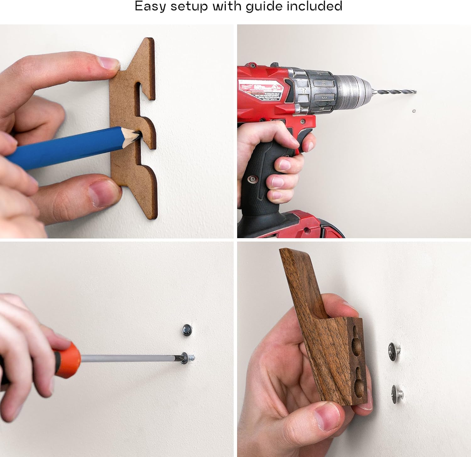 Wall Hooks - Set of 4 - Dark Walnut or Light Ash Wood Coat Hooks for Hanging Hat, Purse, Backpack, Bag, Jacket. Modern Farmhouse Decor for Wall and Practical Entryway Hooks (Walnut Wood) - Image 4