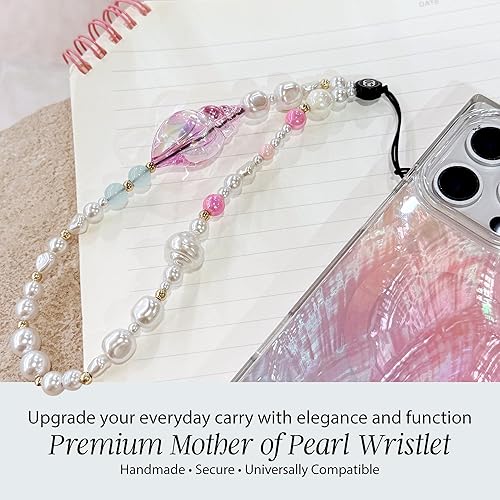 Miniatura 3 de Cocomii Funda rectangular para iPhone 15 Pro Max, madre perla, concha marina opalescente, playa turquesa + correa de muñeca hecha a mano para