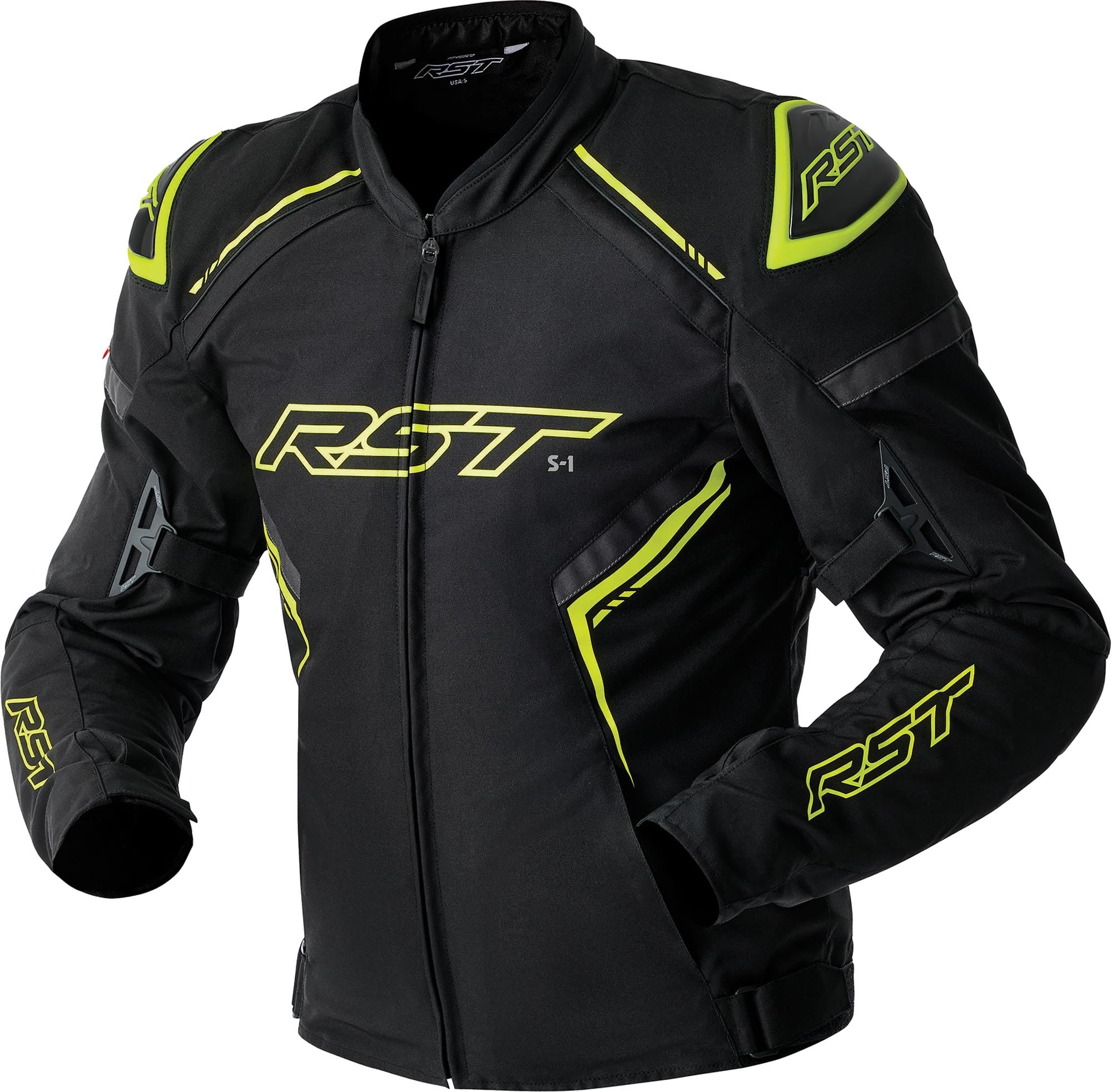 RST S1 D3O wodoodporna kurtka tekstylna motocyklowa, czarny/neonowy/żółty, 56