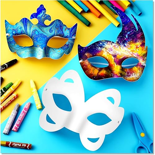 Miniatura 5 de Leyndo Paquete de 24 máscaras de papel maché de media cara, máscaras blancas para mascarada, máscaras en blanco para bricolaje, Mardi Gras,