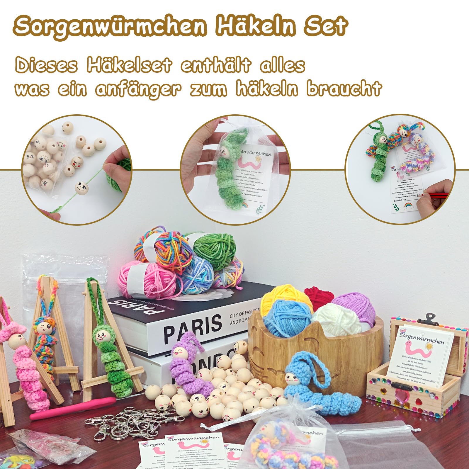 ARCPNRT Lot De 102 Perles En Bois Avec Visage Au Crochet