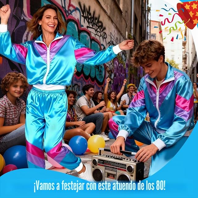Foto 6 de 7 de Funnity Disfraz Años 80 Chándal Retro Hombre Mujer Azul XXL