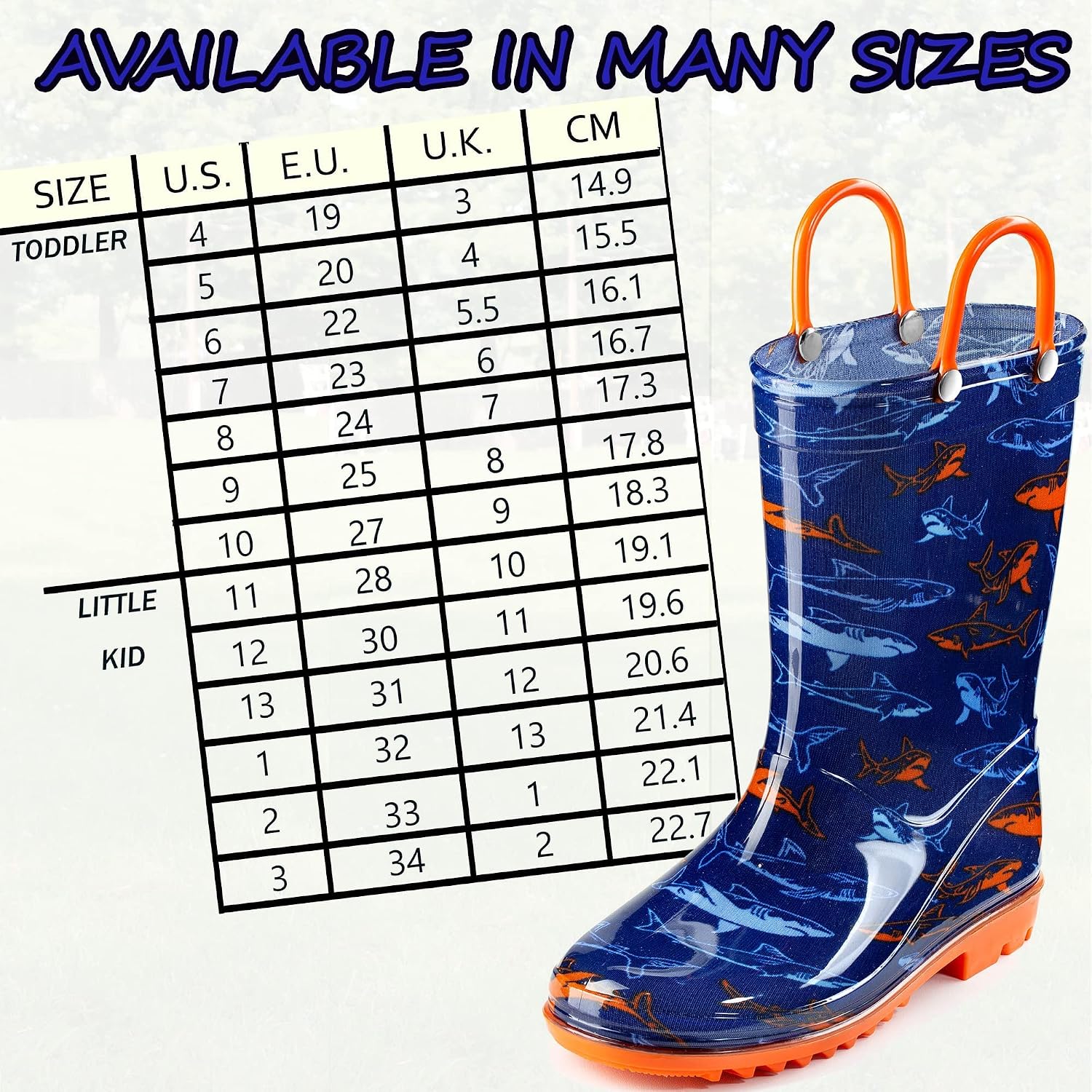 Puddle Play Toddler and Kids Waterproof PVC Rain Boots with Easy-On Handles – Lightweight Slip-Resistant Outdoor Boots for Boys and Girls