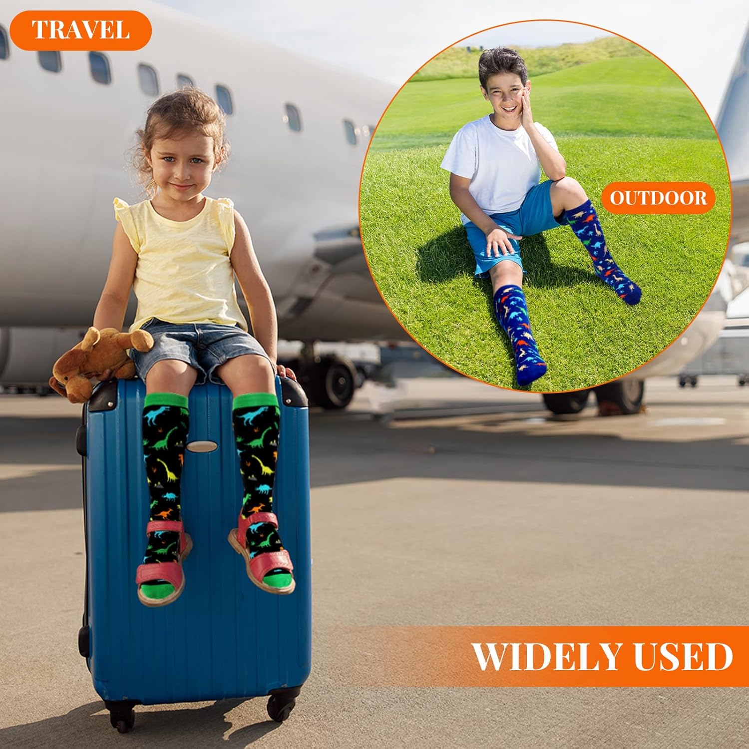 4 Pairs Kids Compression Socks Dinosaur Compression Stockings Knee Length Compression Socks for Kids Boys Girls child Adult Small Feet - Image 5