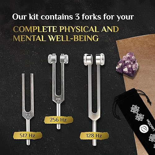 Miniatura 6 de Juego de diapasones para curación (128Hz, 256Hz, 512Hz): accesorios esenciales de yoga y meditación y dispositivos de terapia de sonido