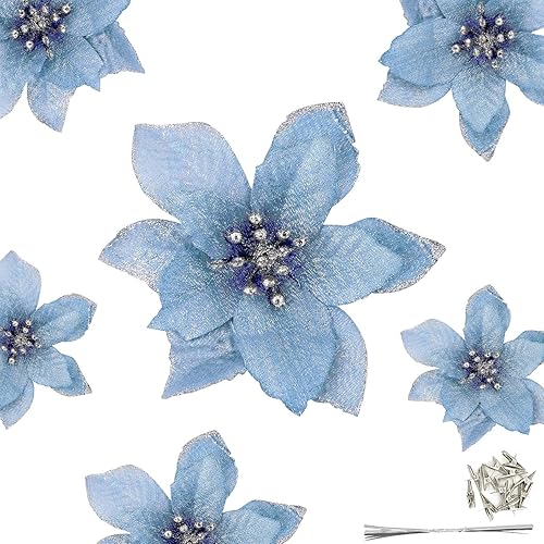 Flores artificiales con brillos de 5 in para decoración navideña de bodas árbol de Navidad coronas ornamento rojo 6 unidades disponible en Yaxa Colombia