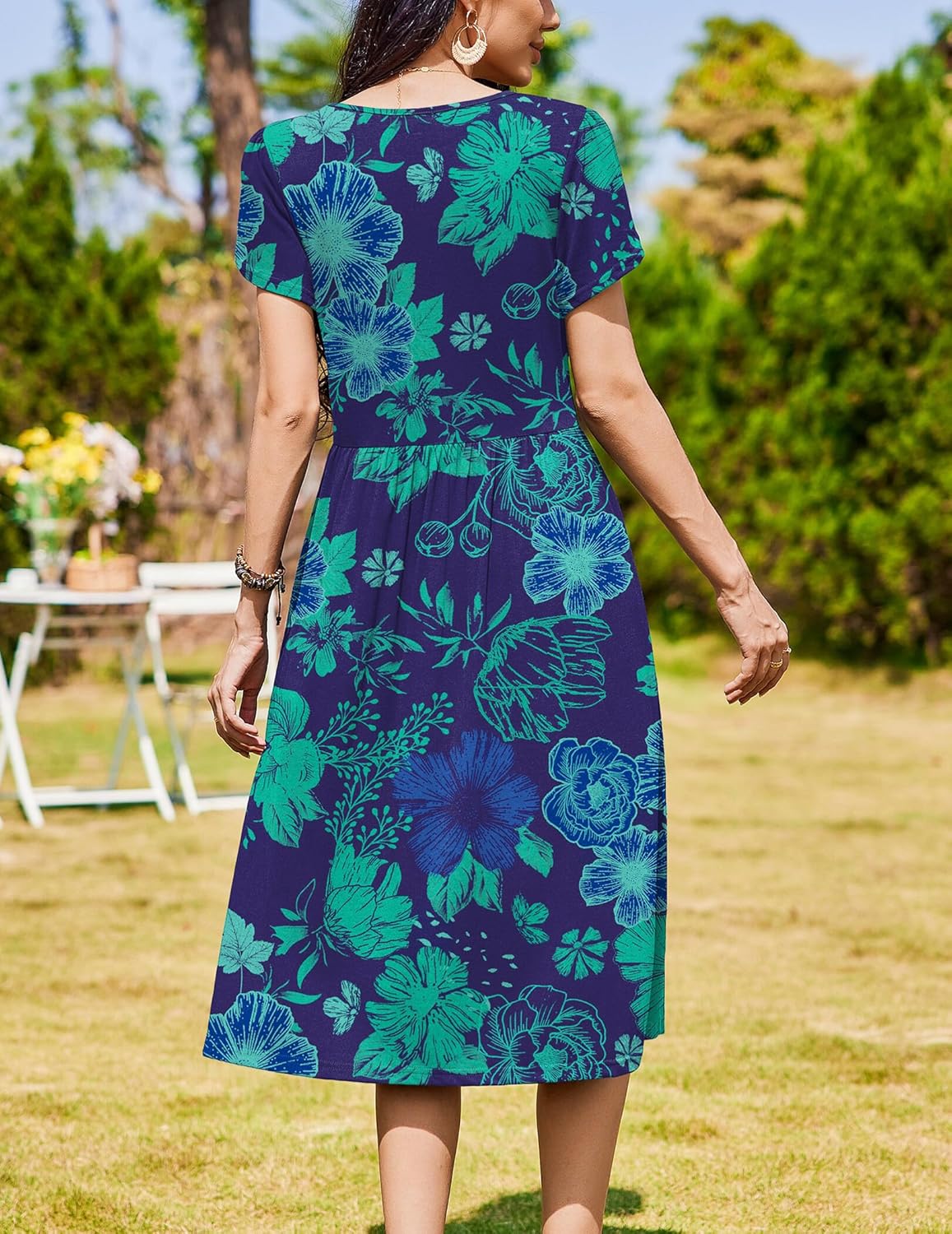 Zeagoo Women Summer Short Sleeve Midi Dress with Pockets Casual Aline Flowy Tshirt Dress Floral Vocation Beach Sundress - Image 6