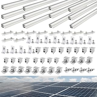Solar Panel Mounting Brackets, Solar Panel Mounting Kit for 6 Solar Panels, with Clamps, L-Brackets, Includes 12 x 47 inches Rails, Suitable for Metal Roof, Concrete Roof, Wooden Roof, Tile Roof