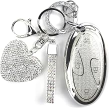 Key Fob Cover with Diamond Keychain Fit for Hyundai Car Key Holder Case Compatible with Hyundai loniq 6 Grandeur GN7 KONA 2023 2024 Smart Remote Key Protector, 5/7 Buttons Silver-Heart