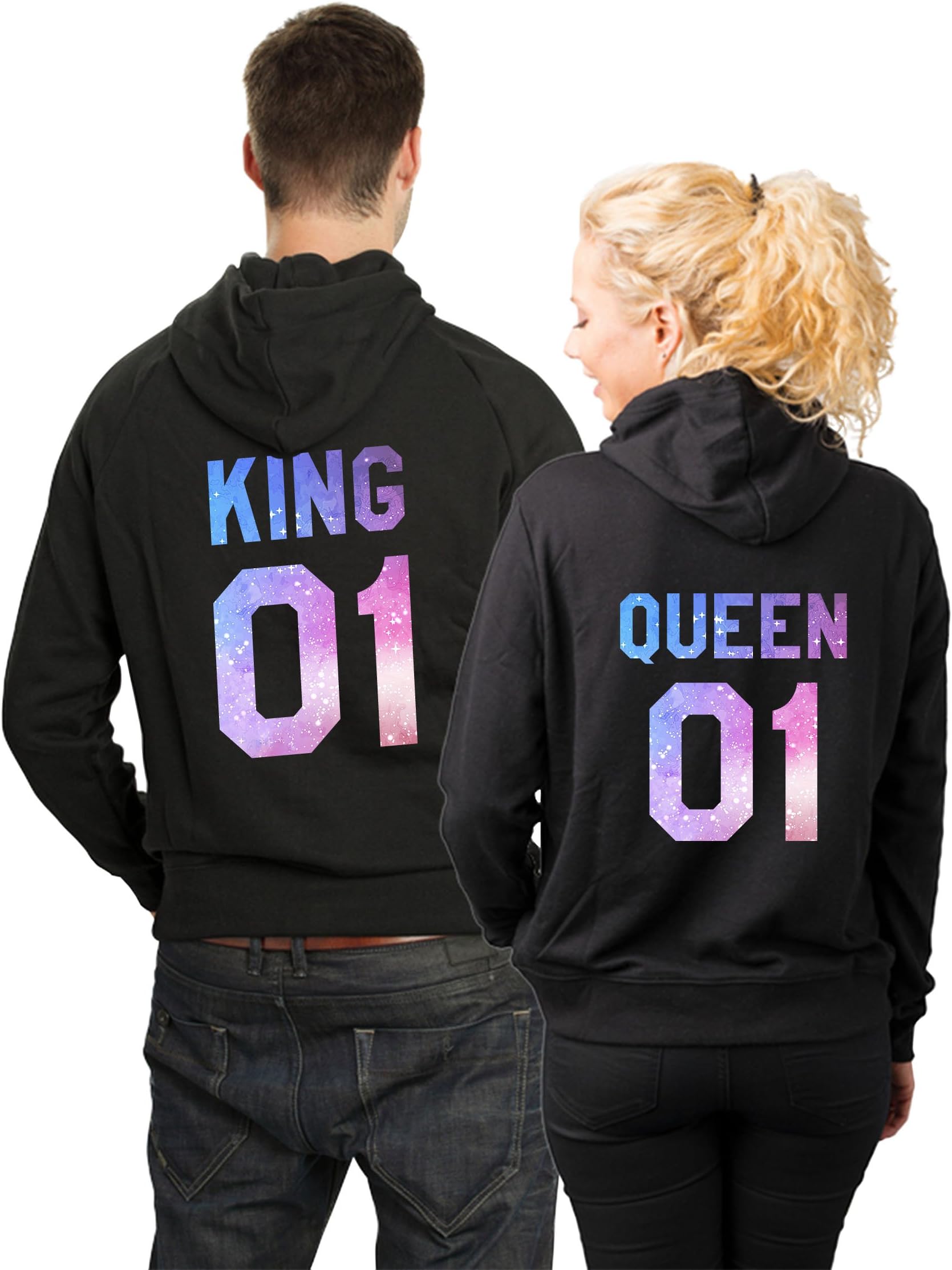 King 01 Queen 01 Galaxy Pattern Matching Couple Hoodies