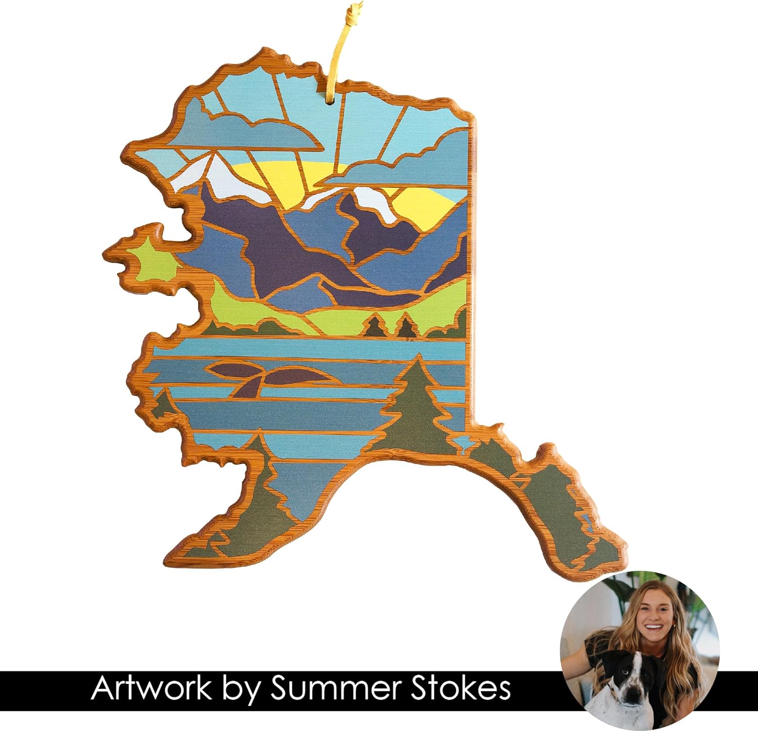 Totally Bamboo Alaska State Shaped Cutting Board and Charcuterie Serving Platter with Artwork by Summer Stokes, Includes Hang Tie for Wall Display - Image 6