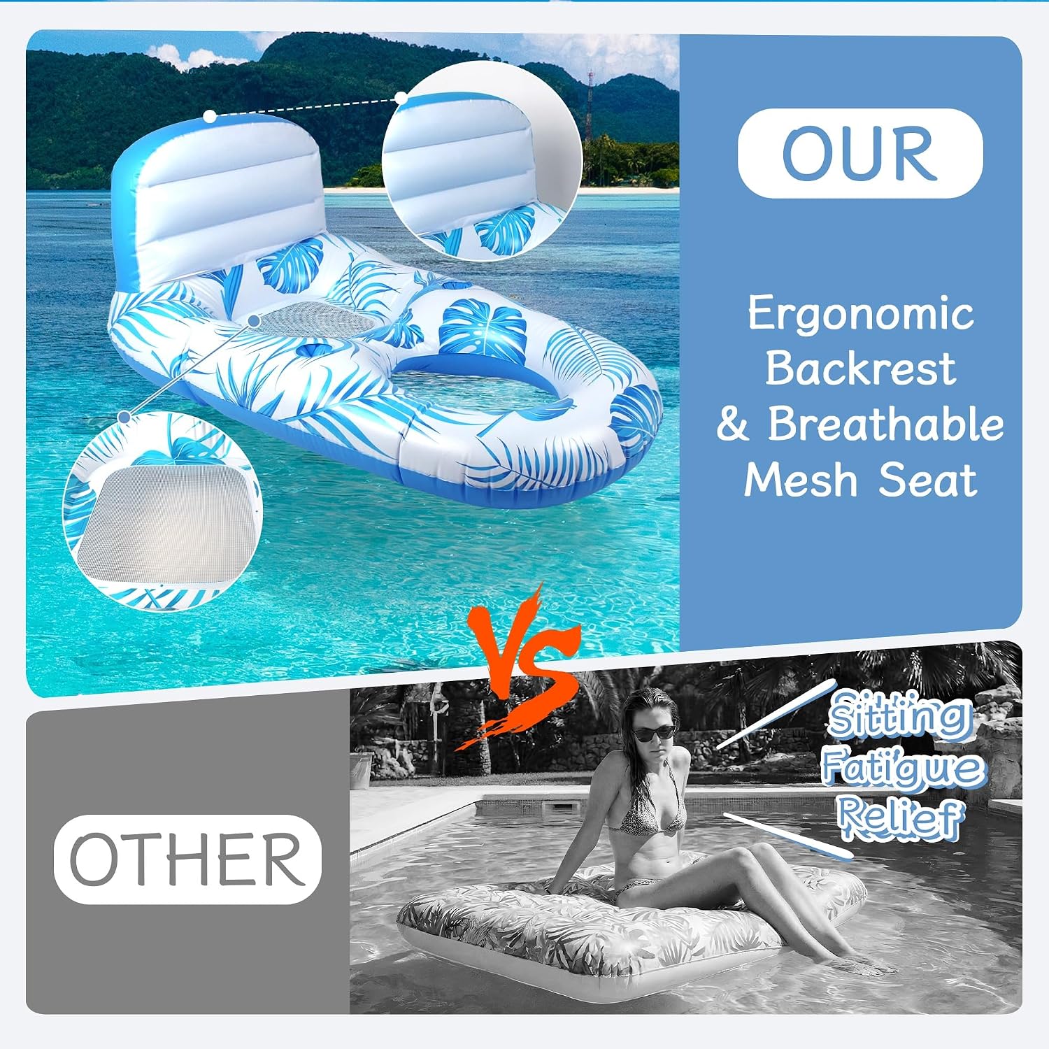Pool Floats for Adults, Inflatable Chair Lounger Floaties with Cup Holders & Ergonomic Backrest, Heavy Duty PVC Water Floating Raft for Pool Lake Beach Summer Swimming