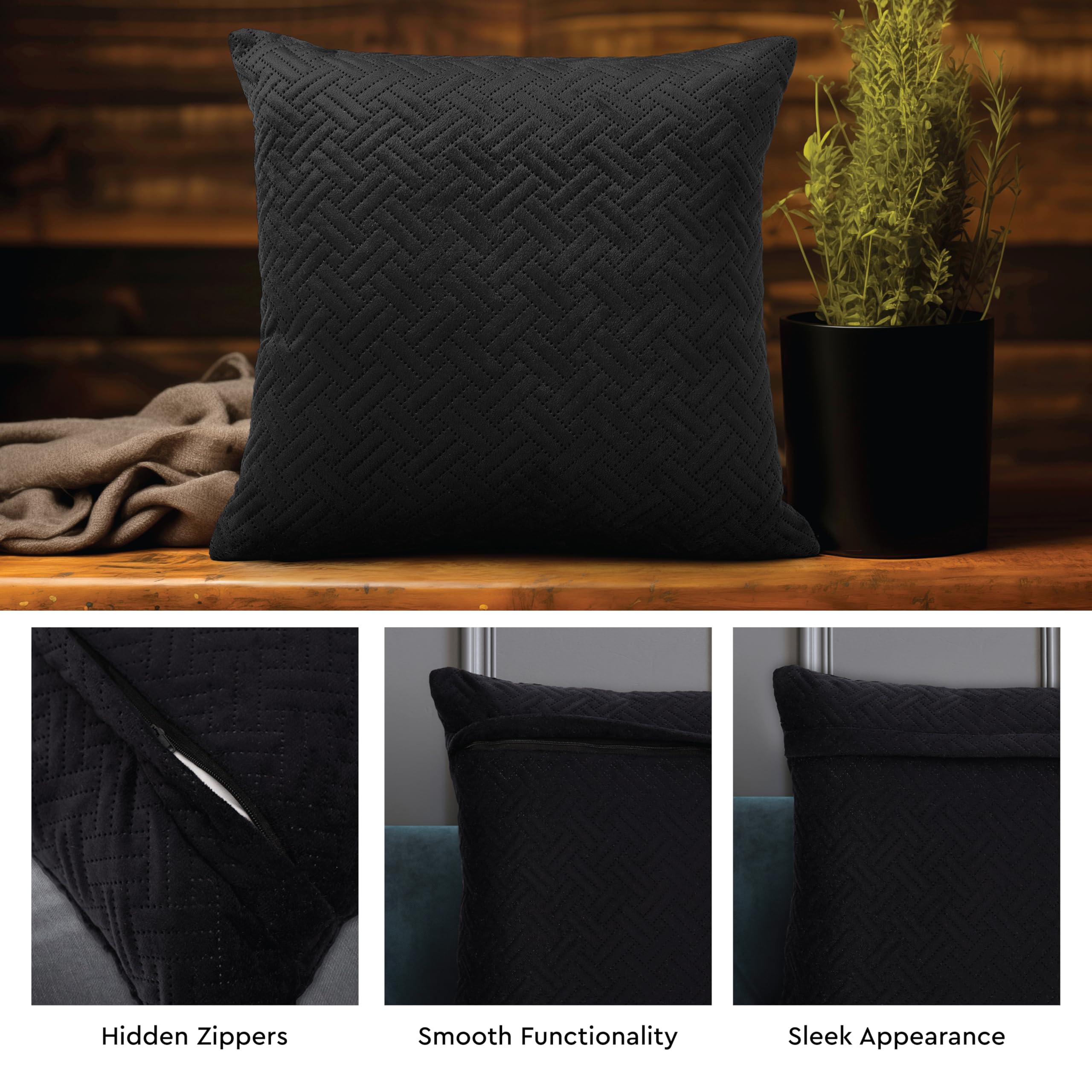 Encasa XO Cushion Covers 40x40 cm Set of 2, Black, 40 x 40 cm (Pack of 2) - Image 2