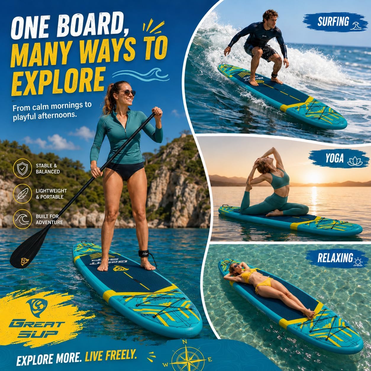 11' Inflatable Paddle Board with Kayak Seat for Adults | 11'x33 Extra Wide Deck, 485lbs Max Capacity, 2-in-1 SUP, Pet & Beginner Friendly for Family Outings, Friends, Fishing & Yoga