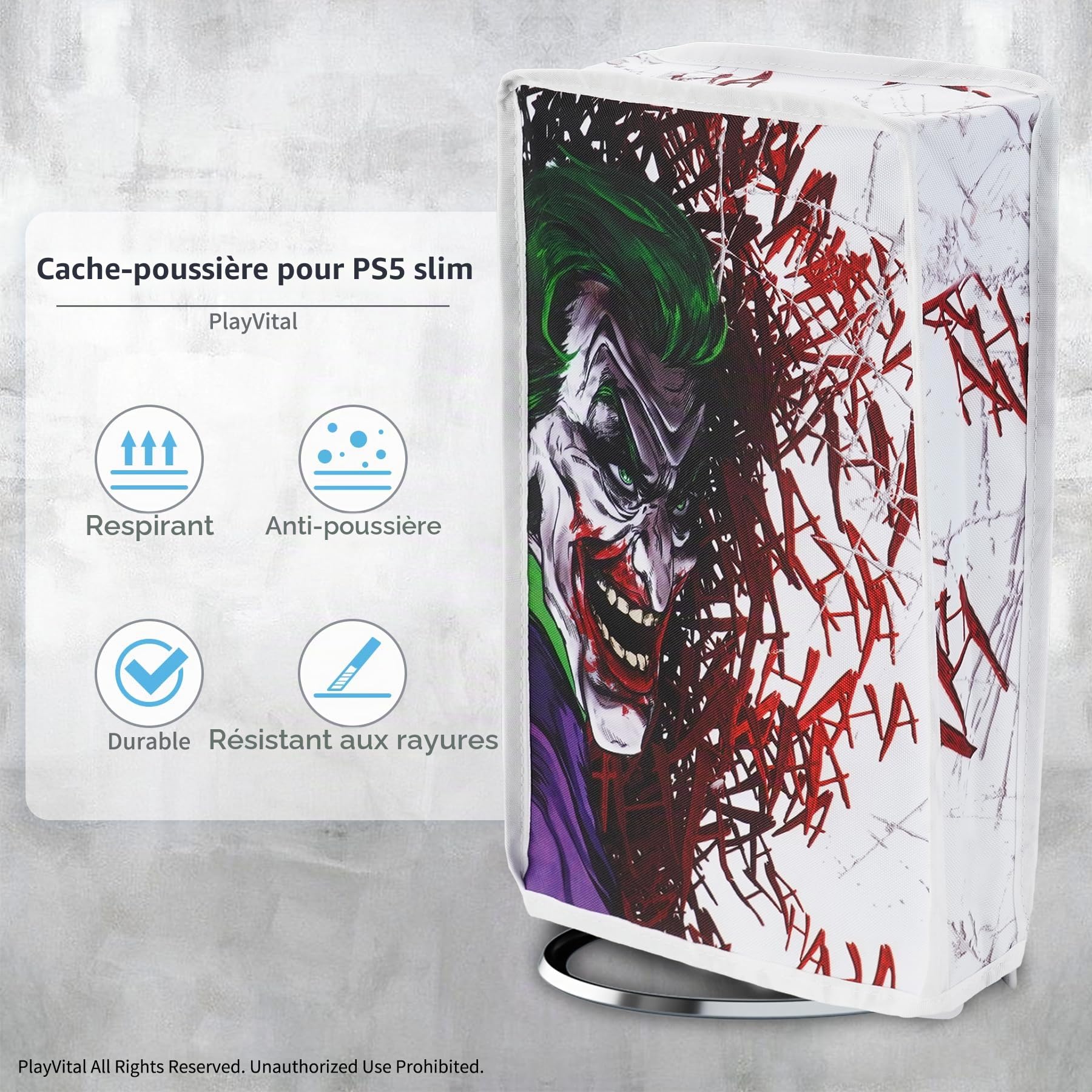 PlayVital Housse Anti-Poussière pour ps5 Slim Console,Accessoire Protection pour ps5 Slim Cache-Poussière Nylon Dust Cover,Digital Edition-Vertical,Clown Hahaha