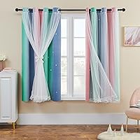 Vista 105 de XiDi Cortinas rosas y grises para dormitorio de niñas, calcomanías de pared de unicornio, cortina verde, cortinas de oscurecimiento de habitación