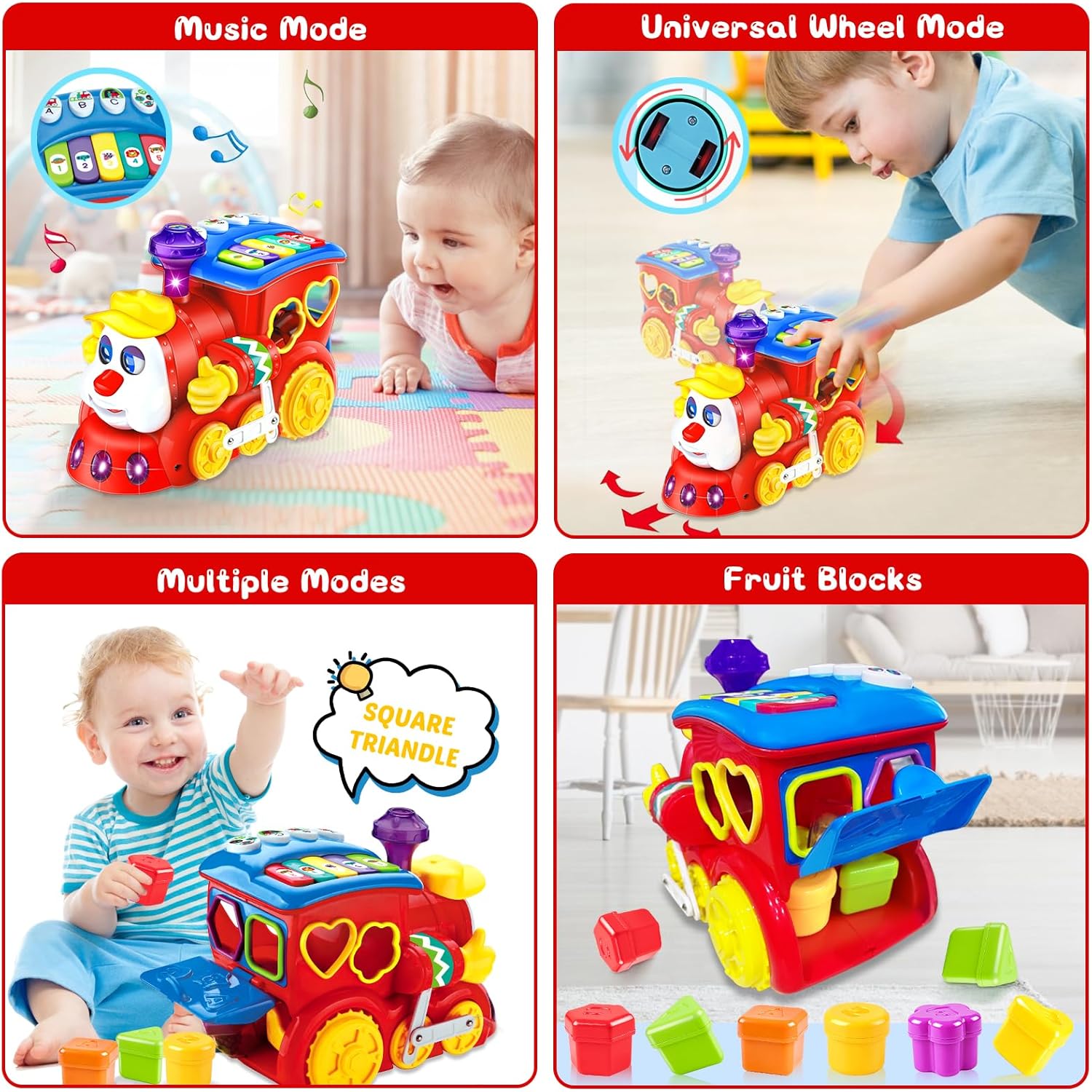 Baby Toys for 1 Year Old Boy Girl Gift Musical Train Baby Toys 6-12 12-18 Months,Early Educational Learning Montessori Kids Toys with Blocks/Light Toddler Christmas Birthday Gifts for 1 2 3 Year Old