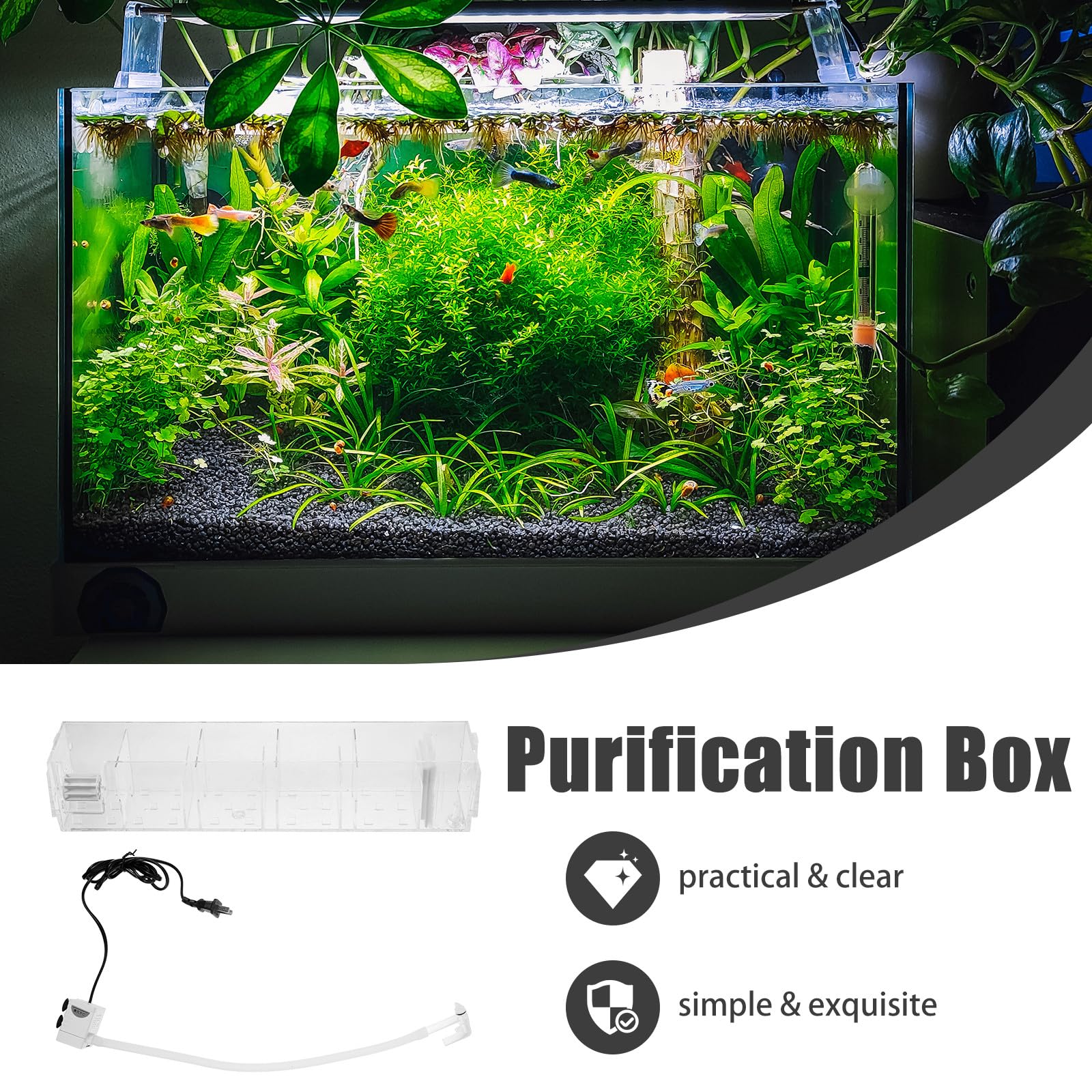 TOYANDONA Caja de Filtro para Pecera Acrílica con Bomba de Agua Integrada, Filtro Colgante Silencioso de 6 Compartimentos Gd-18, Herramienta de Filtración para Acuario, Limpieza