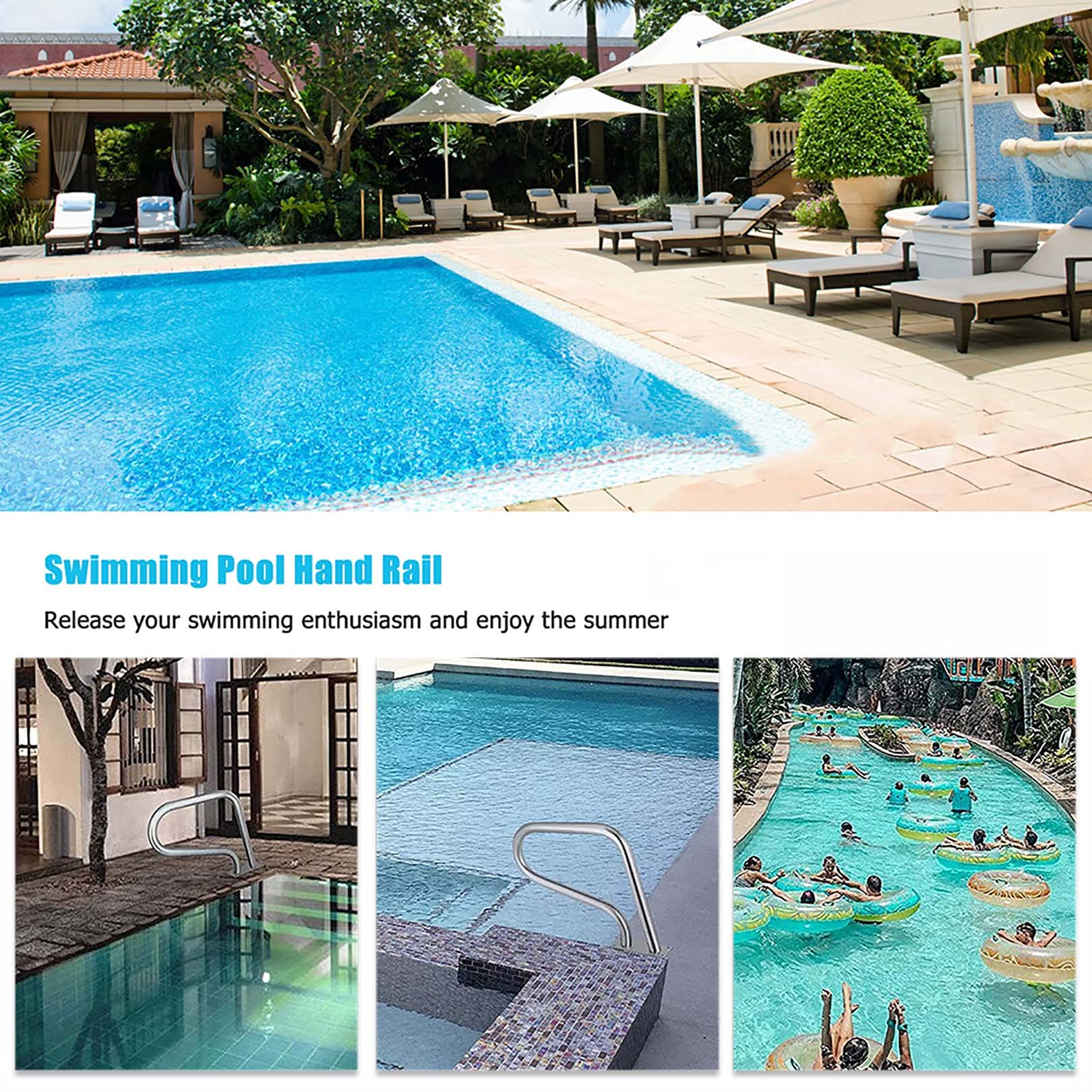 Pasamanos de Seguridad para Piscinas Pasamanos de Seguridad para Piscinas con Base de Montaje rápido, barandilla para Piscinas de Acero Inoxidable 304, pasamanos para Piscinas - Al
