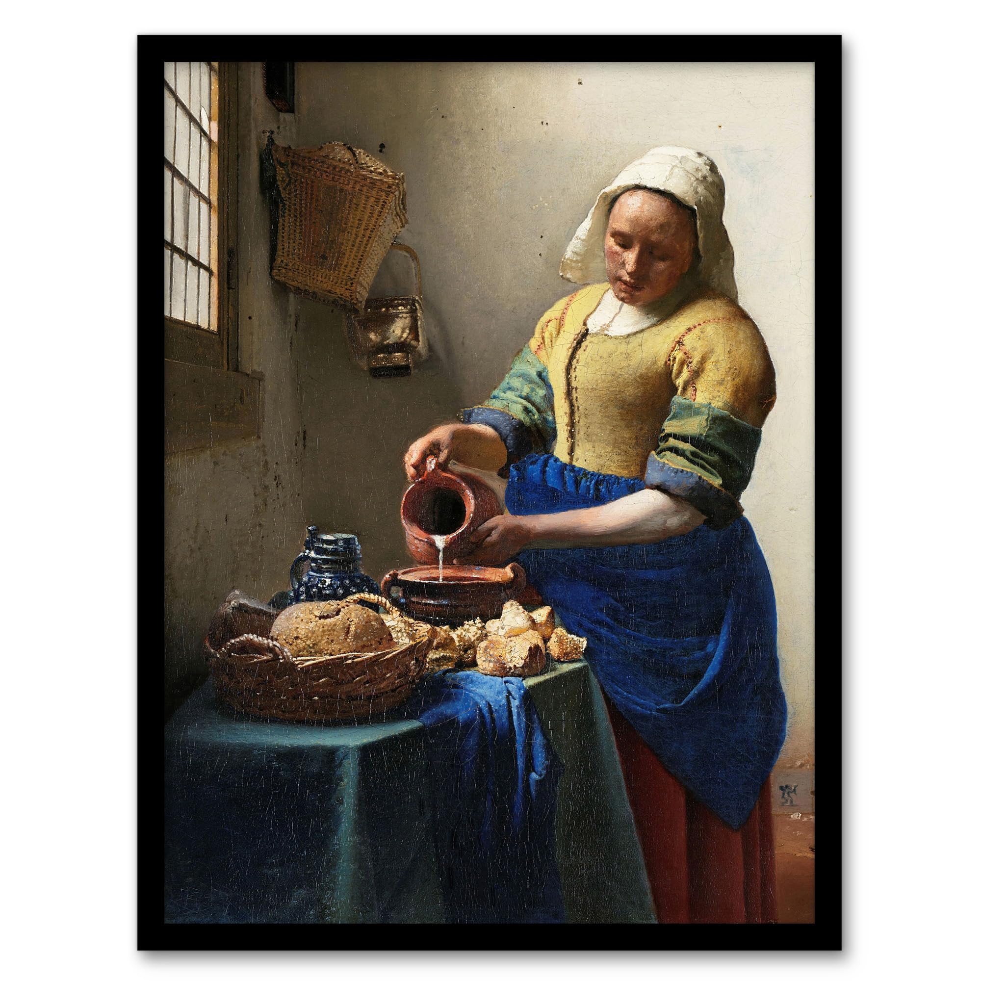 Artery8 Beige Johannes Vermeer The Milkmaid Portrait Framed Wall Art Print Home Décor A4