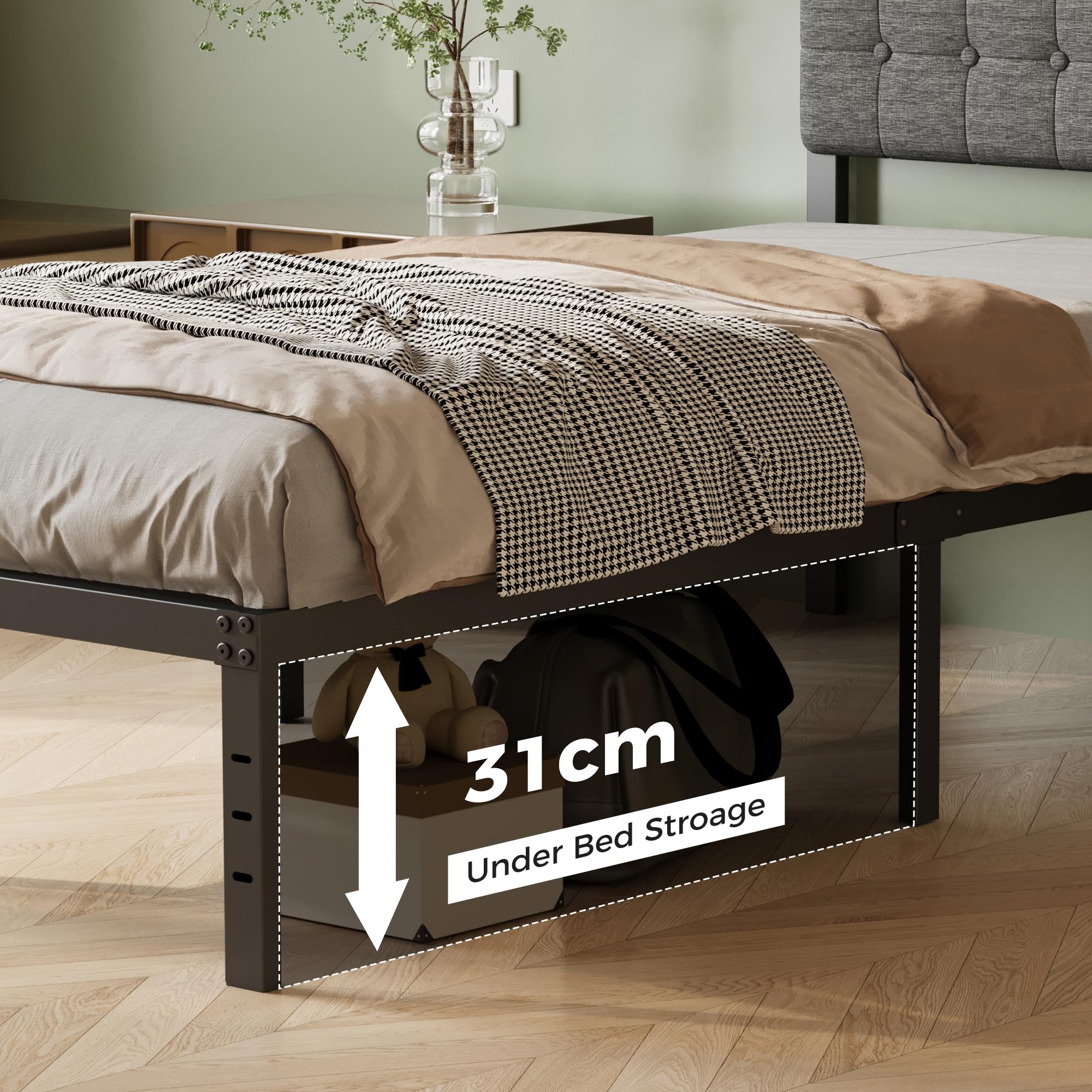 Lutown-Teen 80 x 190 cm Lit en Métal avec Tête de Lit Rembourrée Grise