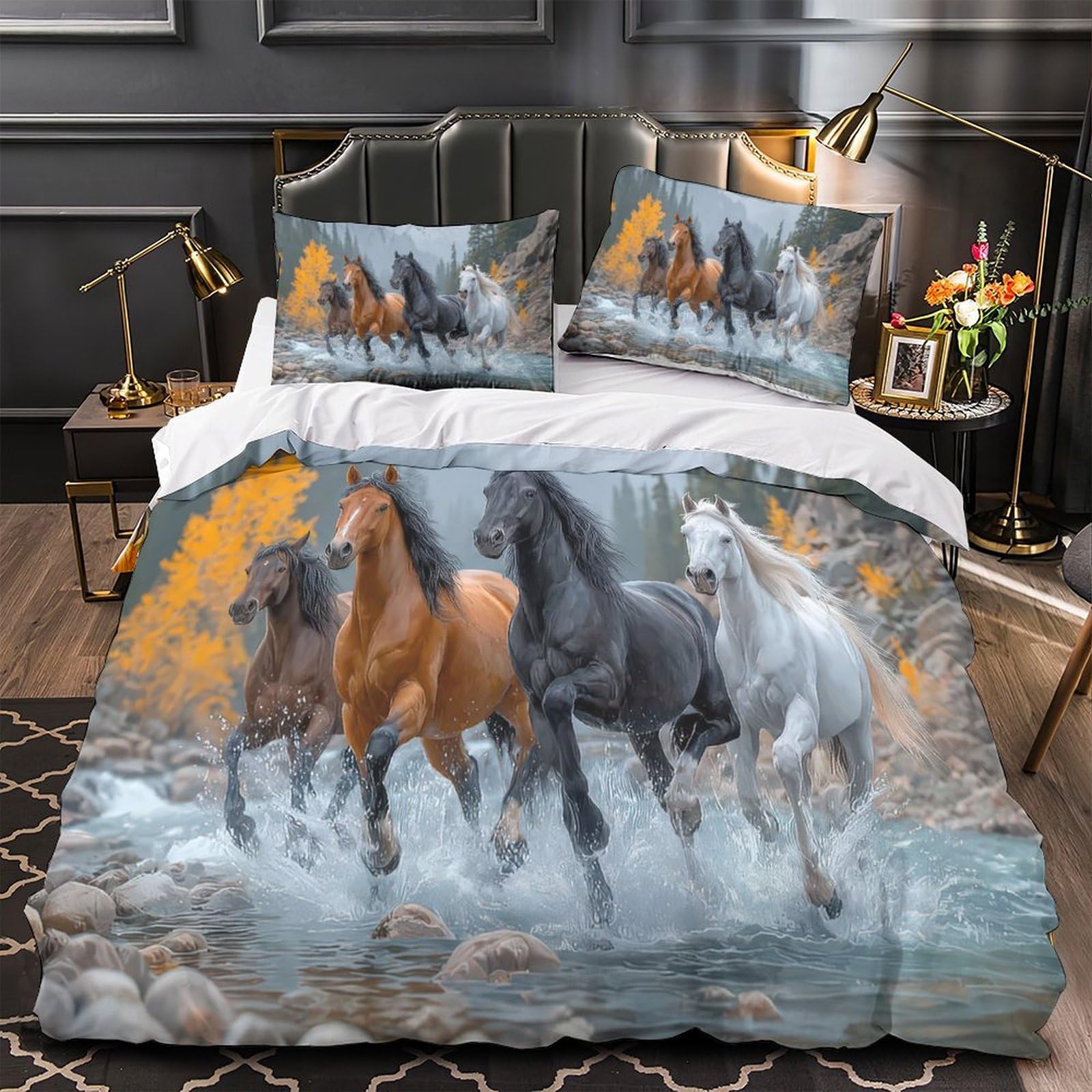 Housse de Couette Chevaux Sauvages 3D Décoration Lit Nature et Grand Air