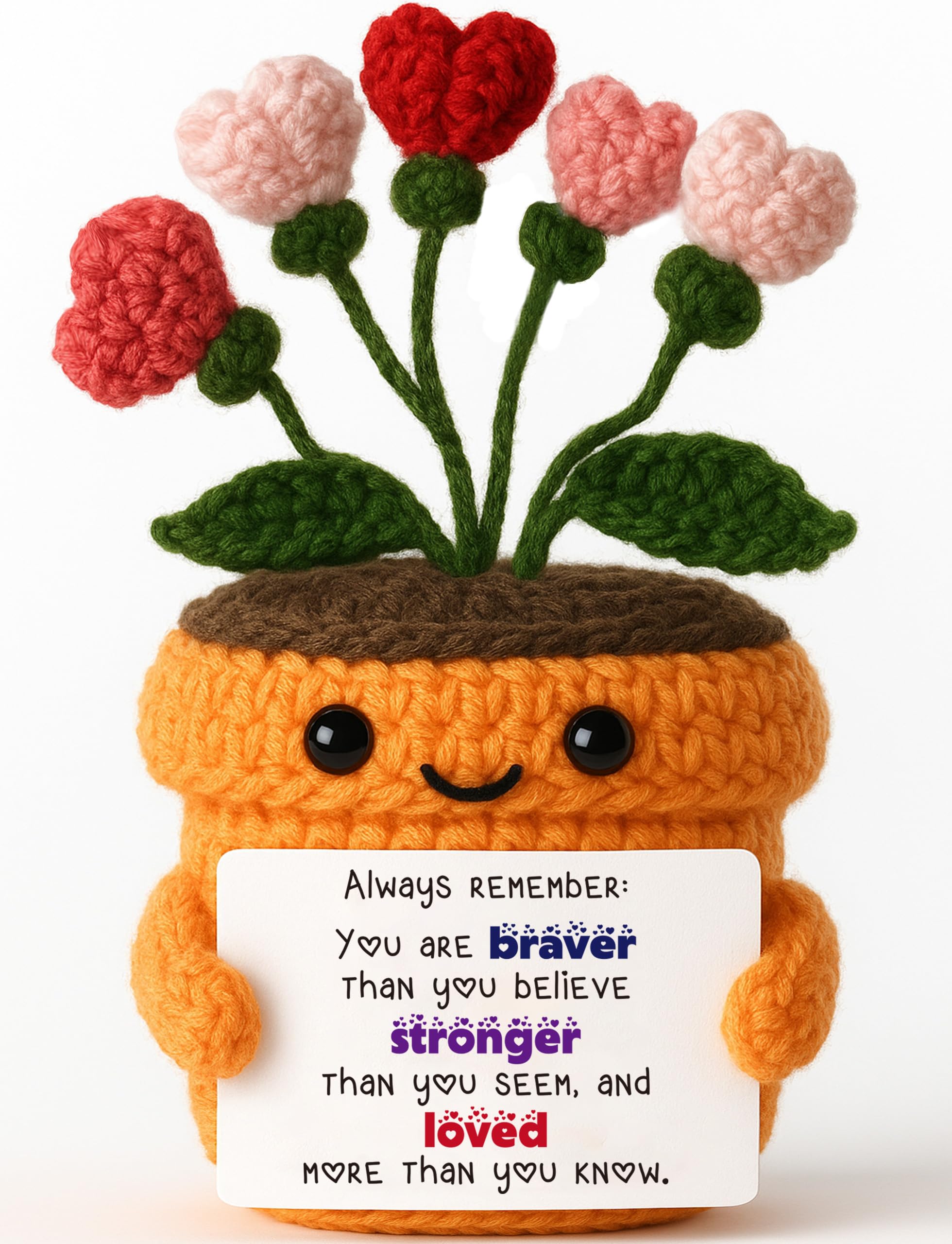 Inspirational Gift - Handmade Crochet Heart Flower Plush with Uplifting Message Card - Encouragement Present for Women, Friends, Students, Recovery &amp; Everyday Motivation