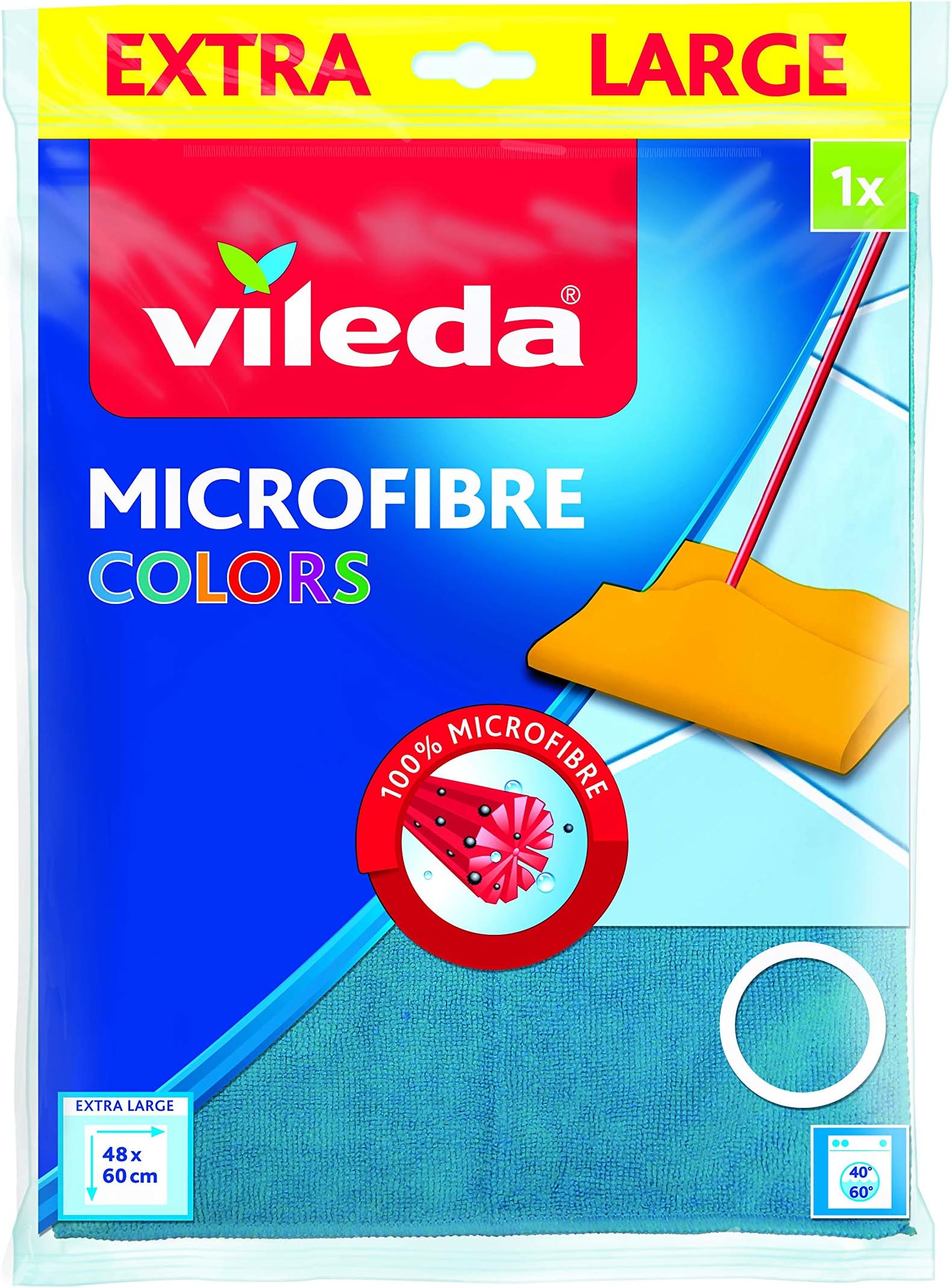 Vileda Microfibre floor cloth, Superior Cleaning,Maximum Absorbency, Versatile, Blue/Orange, 1 Pc