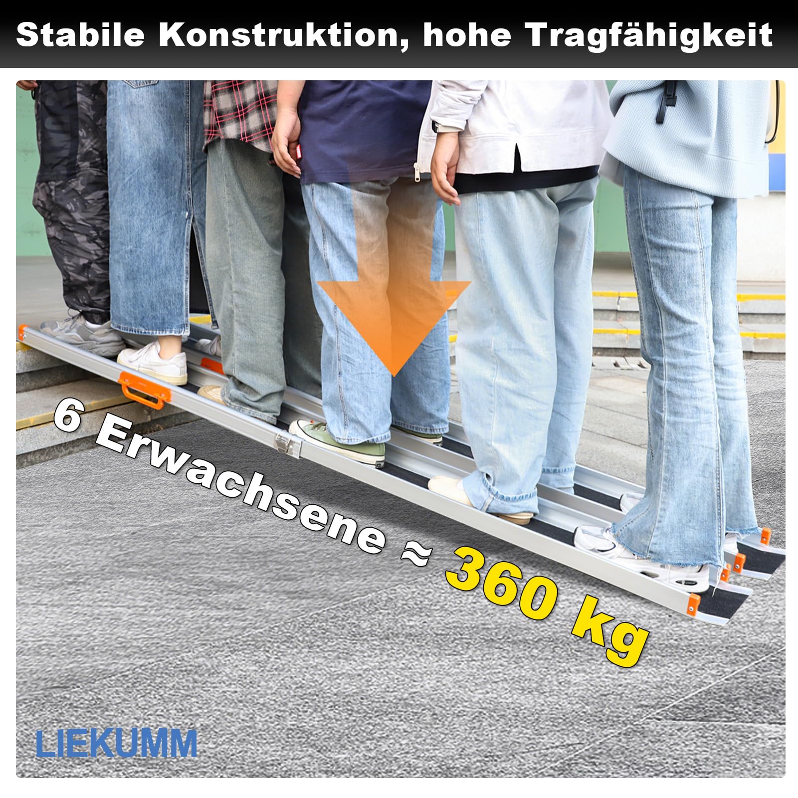 LIEKUMM Antypoślizgowa rampa ułatwiająca załadunek, 180 cm x 21 cm, regulowana, przenośna, aluminiowa rampa teleskopowa na schody i przeszkody, składana szyna ładująca (MR207N-6), 2 sztuki