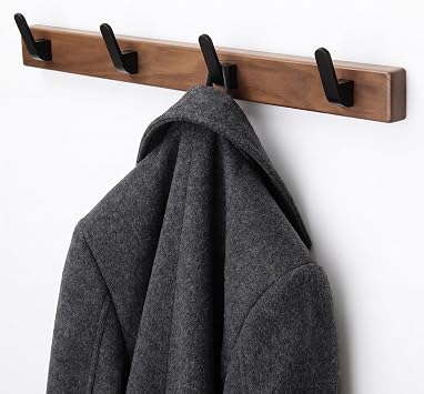 Coat Rack Wall Mount 17" Walnut Wood Coat Hanger - 4 Coat Hooks
