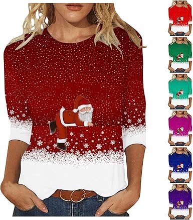 Tee Shirt Femme PèRe NoëL Imprimé, Haut Femme Manches Courtes,Tunique Femme Col V Grande Taille Pullover Christmas Casual Ample Chic Tops Noel Avec Poche Chemise Classique Basique Xmas Blouse