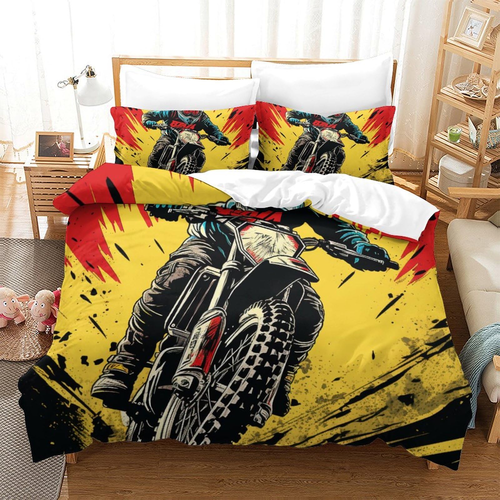 Housse de couette moto 3D zippée en microfibre pour éliminer la corvée du lit difficile à faire