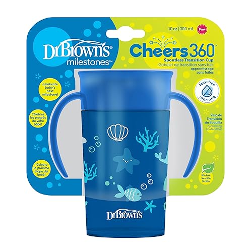 Miniatura 53 de Dr. Brown’s Milestones Cheers360 Taza azul y verde, de 10 oz, 2 PK Paquete de 2 animales azules y verdes