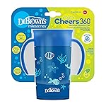 Dr. Brown\'s Milestones Cheers 360 Cup Spoutless Transition Cup with Handles for Easy Grip and Leak-Free Learning, 10 oz, Sea Blue
