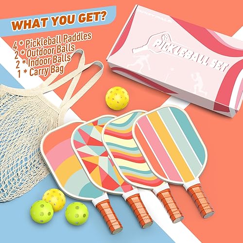 Miniatura 8 de Juego de 4 palas de pickleball, juego de pickleball de madera premium aprobado por USAPA con 4 pelotas de pickleball y 1 bolsa de transporte,