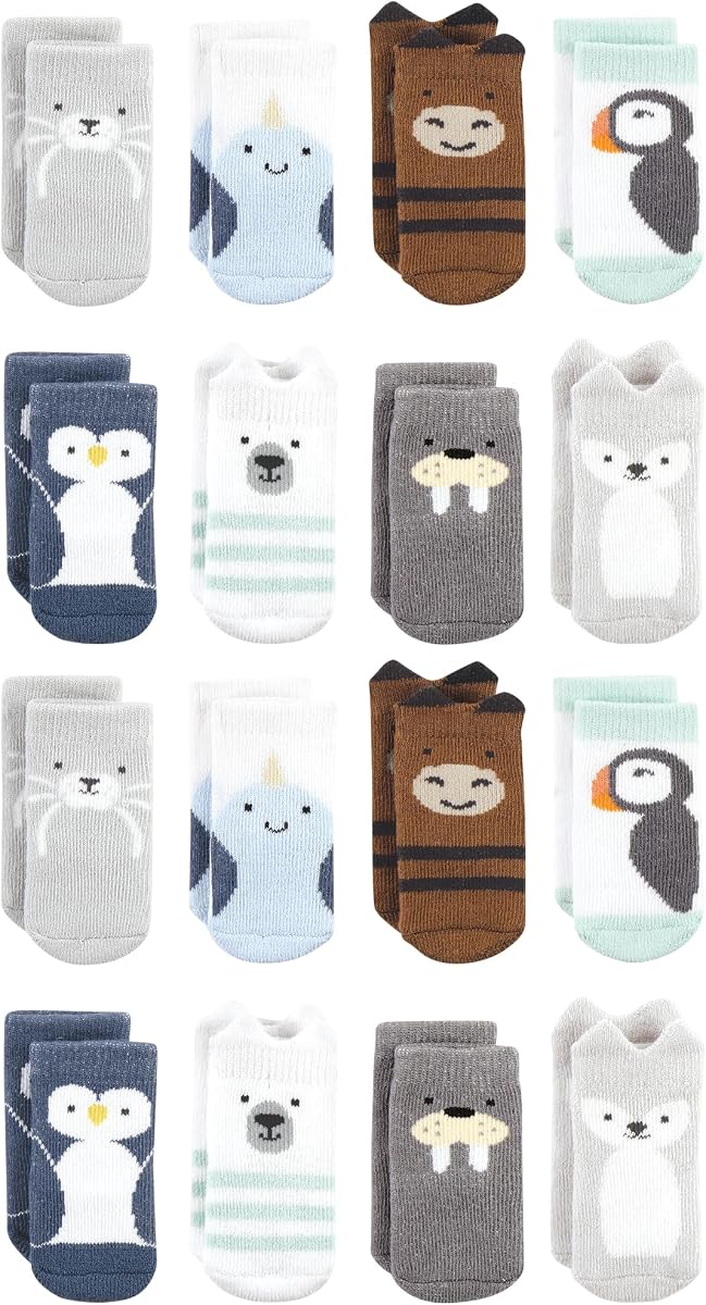 Hudson Baby Unisex Baby Cotton Rich Baby Terry Socks 16-Pack