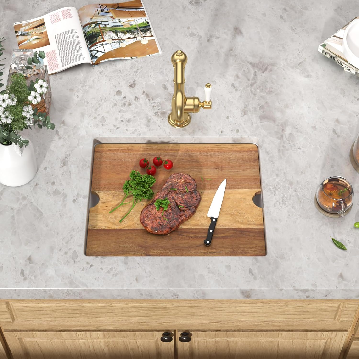 21 Undermount Bar Sink Workstation - 21”x18" Undermount Wet Bar Sink White Granite Composite Quartz Classic Single Bowl Under Counter Small Prep Rv Kitchen Sinks #TLGU-128