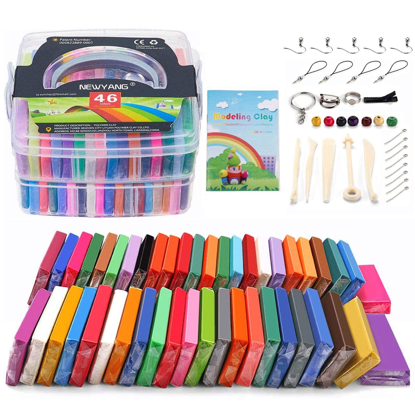 NEWYANGPolymer Clay - 46 Colors 1.28Kg/2.80LB Nontoxic Oven Bake Polymer Clay Blocks Set,Modelling Clay DIY Craft Kits,Best Christmas and Birthday Gifts for Kids