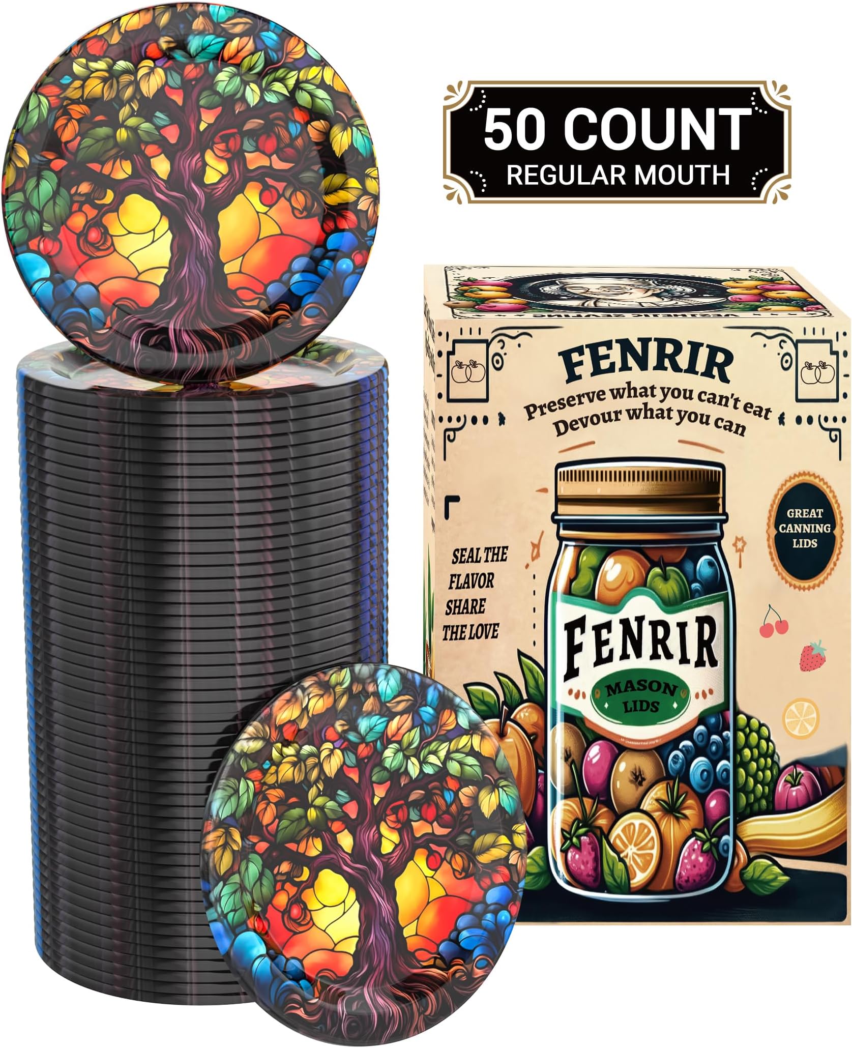 50 Pcs Canning Lids Regular Mouth, Mason Jar Lids with Unique Tree of Life Embossed Design, Decorative Silver Metal Airtight Lids for Gifting, DIY Crafts, Preserving & Holiday Party Favors -Red