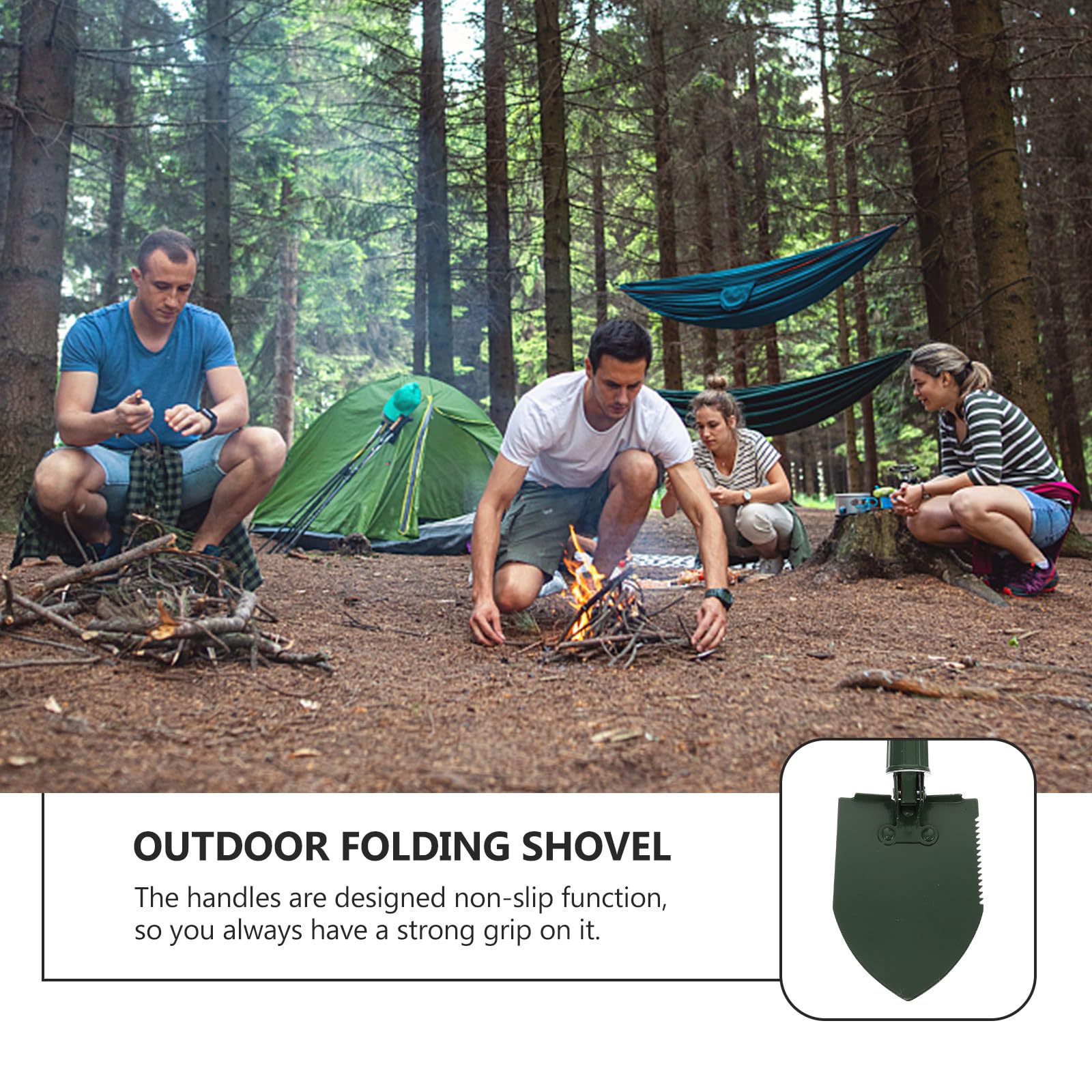 LIOOBO Outdoor Klappspaten aus Edelstahl mit Rost und Verformungsbeständigem Design Praktische Gartenschaufel für Camping und Feldarbeit 1 Satz Grün
