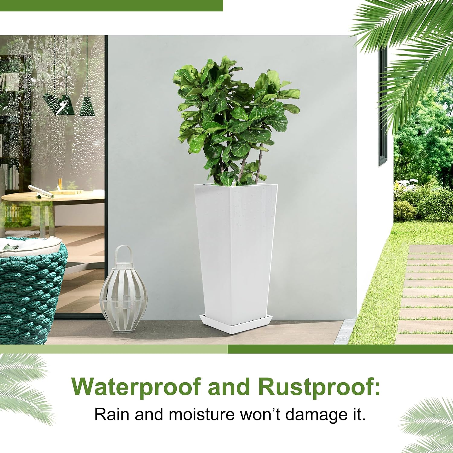 24" Tall Planters for Outdoor Plants, Set of 2 Large Outdoor Planters for Front Porch Decor with Drainage Hole, Tall Planter(White)