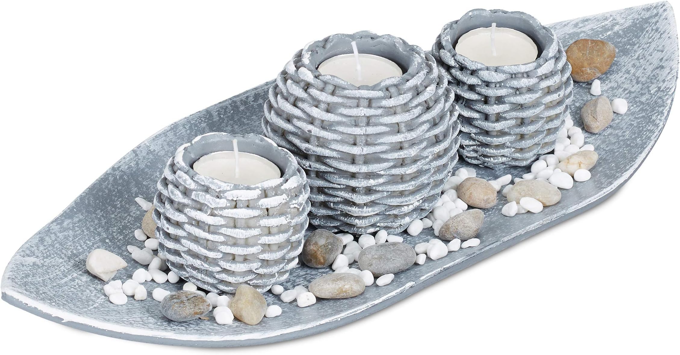 GILDE 6-teiliges Deko-Set Natur – Mit Teelichthaltern, Vase & Holztablett