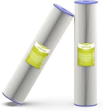 20 Micron Whole House Water Filter Cartridge, 20" x 4.5", 2-Pack | Pleated Sediment Filters for Well Water, Universal Replacement for Any 20 inch Big Blue Housings