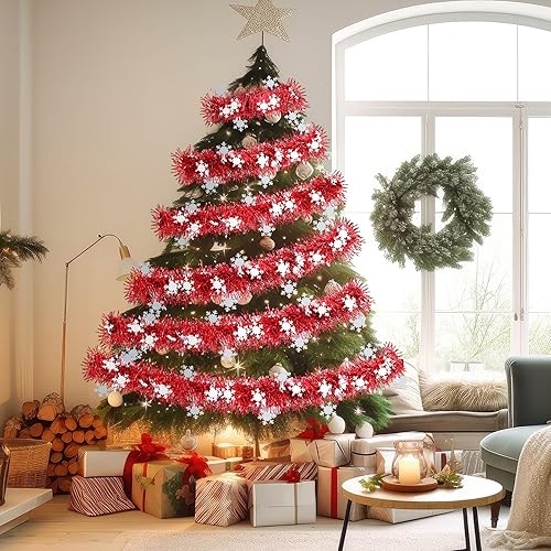 Miniatura 4 de Guirnalda de oropel de Navidad de 100 pies, guirnalda metálica con luz brillante para San Valentín, cumpleaños, boda, fiesta, vacaciones,