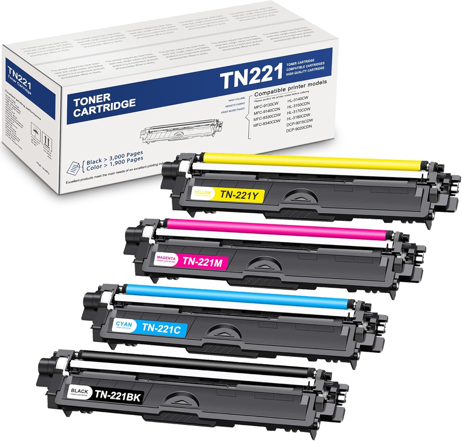 Amazon.com: TN221BK, TN221C, TN221M, TN221Y 4-Color Toner Cartridge Set ...