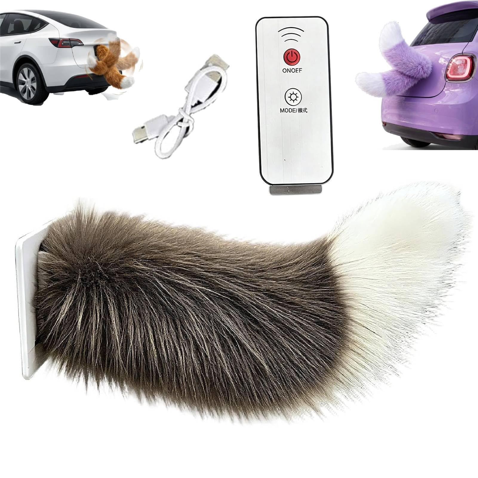 Remote Control Electric Car Tail, Adorable USB Rechargeable Remote Electric Furry Cars Tails, Rechargeable Cat Tail for Auto Trunk Bumper Decoration, Remote Control & Voice Control (#M)