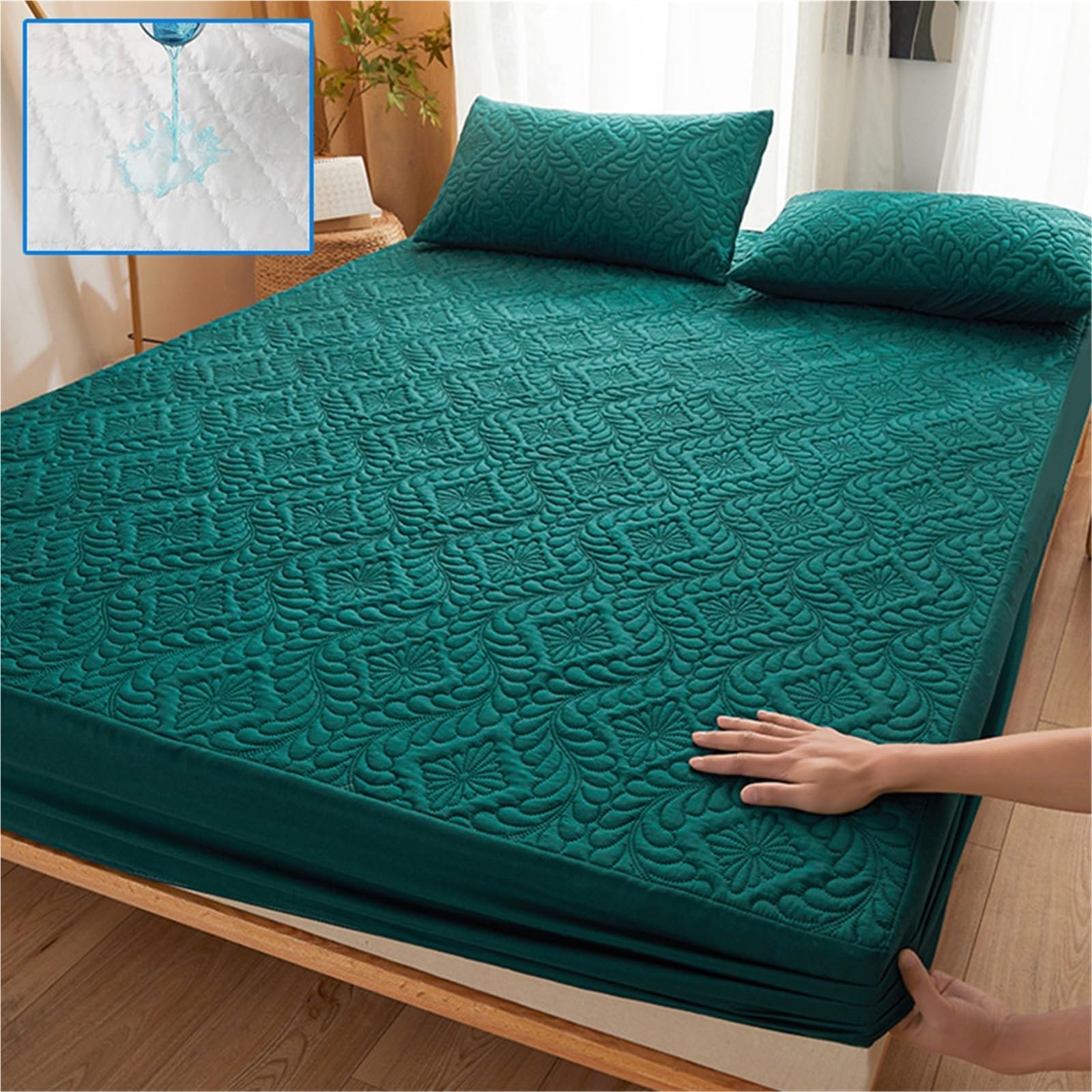 Funda de colchón Impermeable y Acolchada, Protector, Funda, sábana Ajustable, sin Almohada para ColchóN(Green,180x200x30cm)