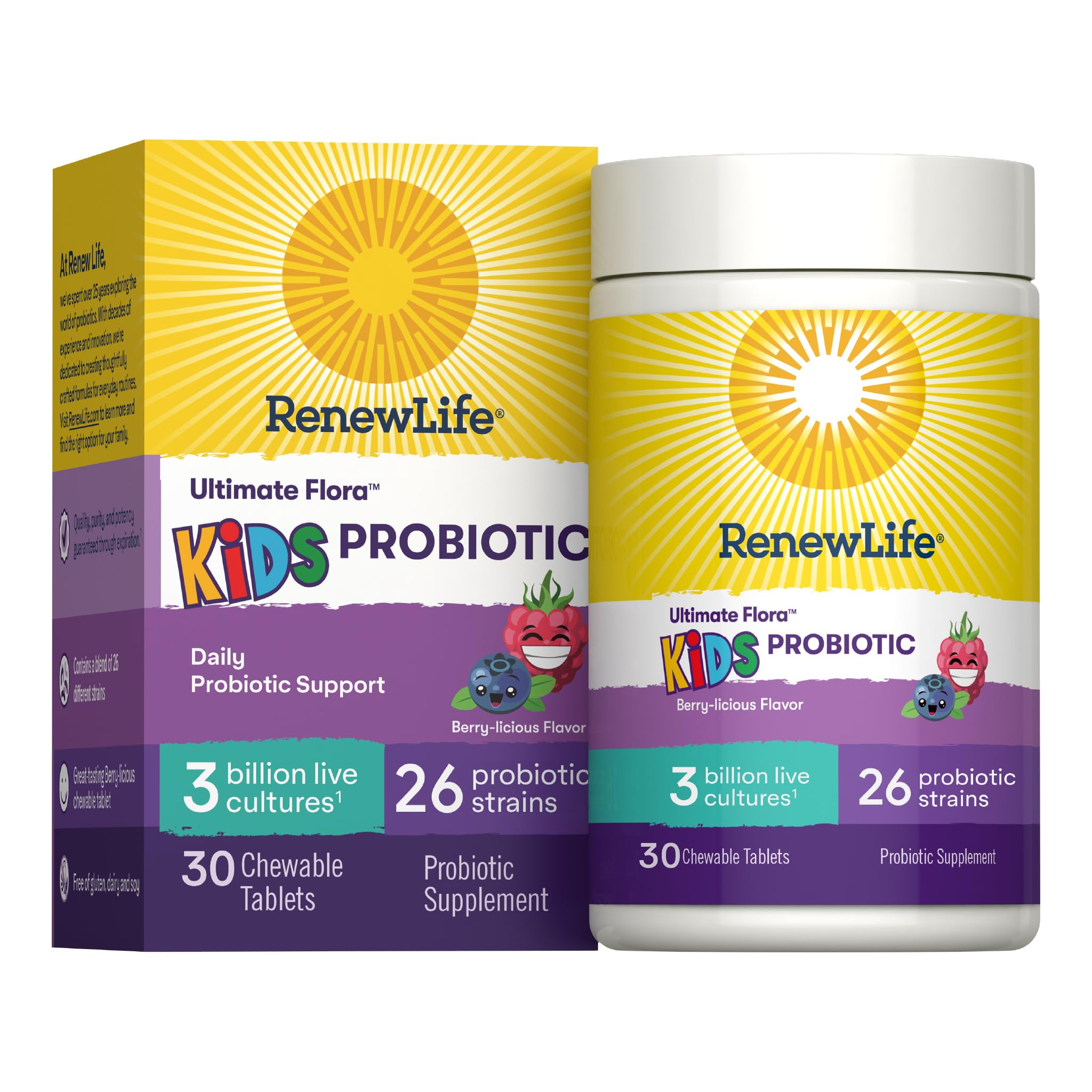 Renew Life Ultimate Flora Kids Probiotic Chewables | 30 Chewable Tablets 30 Count (Pack of 1)