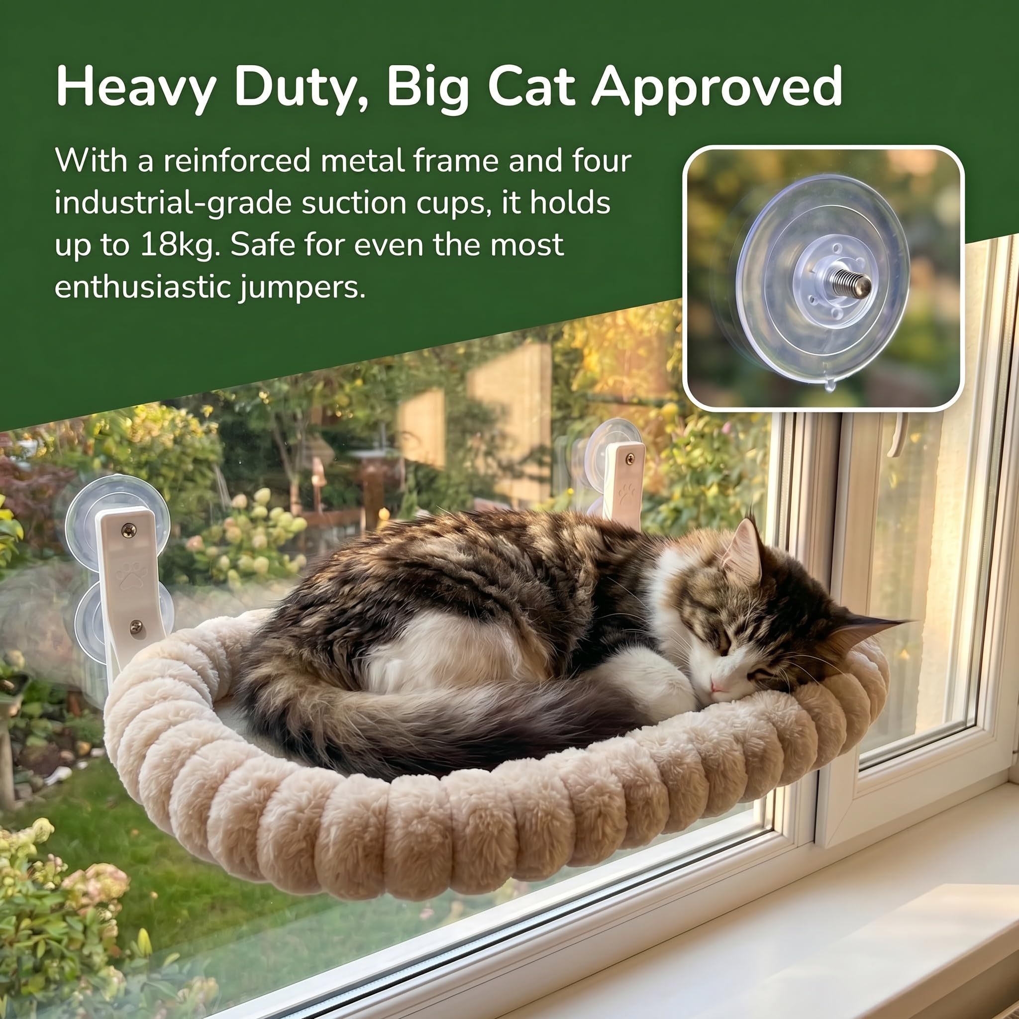 Katzen Fensterliege mit Saugnäpfen, Faltbares Katzenbett für Fensterbank, Fensterliege für Katzen, Robustes Katzenhängematte Fenster bis 18kg, Beige, M(52x30 cm)